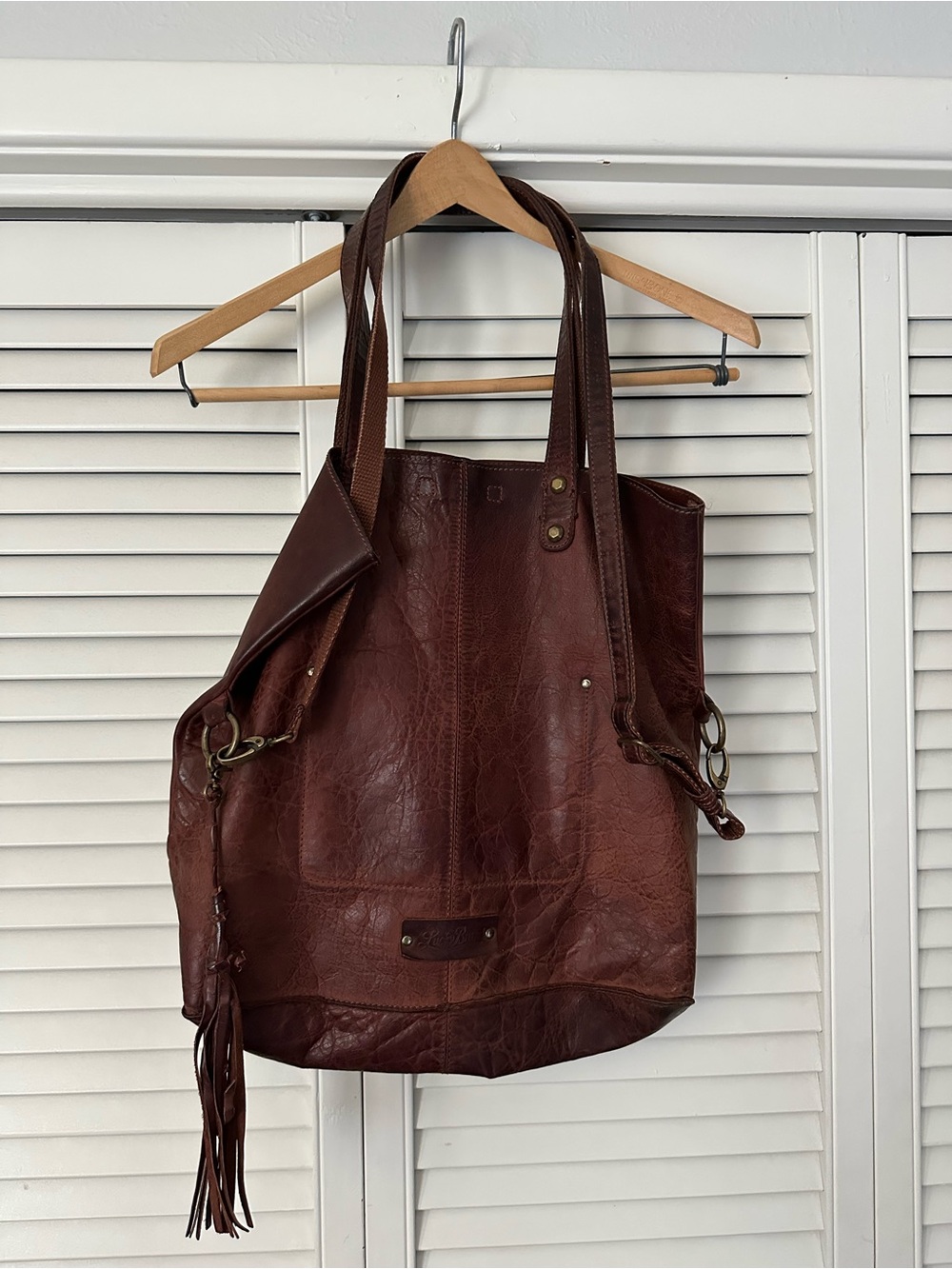 Lucky Brand Brown Leather Tassel Tote Shoulder Crossbody Bag - Picture 3 of 10